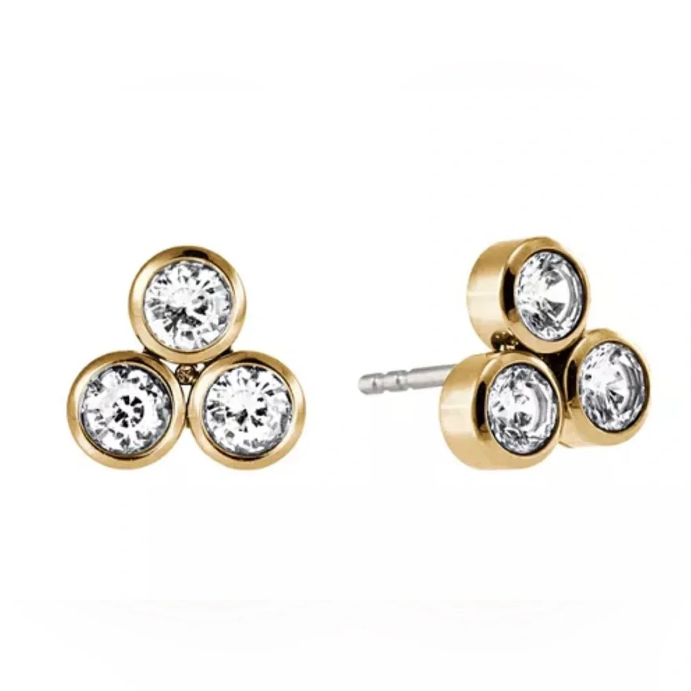 ROSE GOLD Michael Kors round cut CZ triple stone earrings